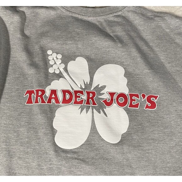 Vtg Y2K Trader Joe's Hibiscus Flower Sweatshirt Grey Double Sided Unisex Sz Lg - Picture 4 of 7